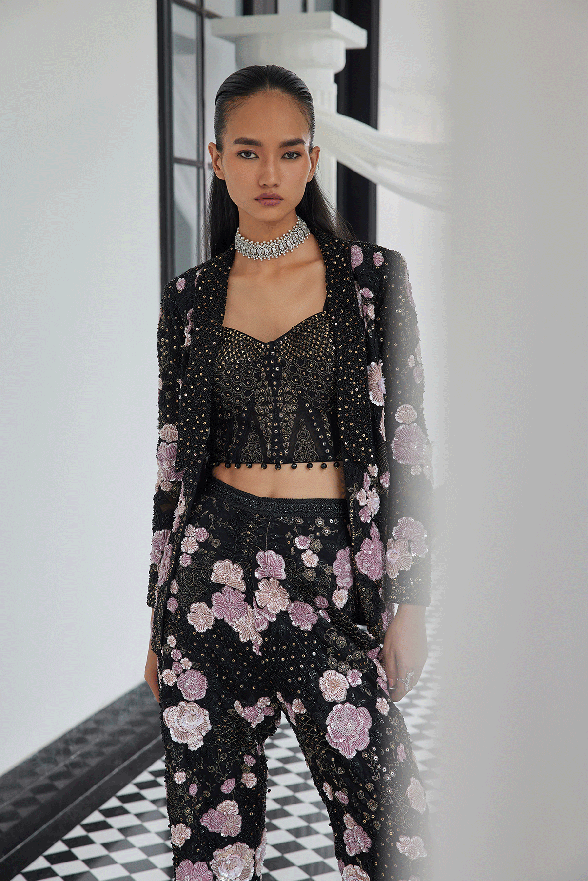 BLACK PATCHWORK COORD SET