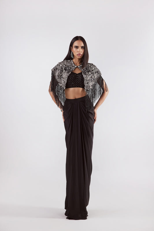 BLACK CAPE-SKIRT SET