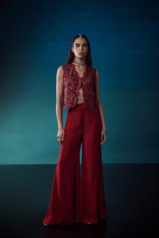 RED SHORT JACKET- PANT SET