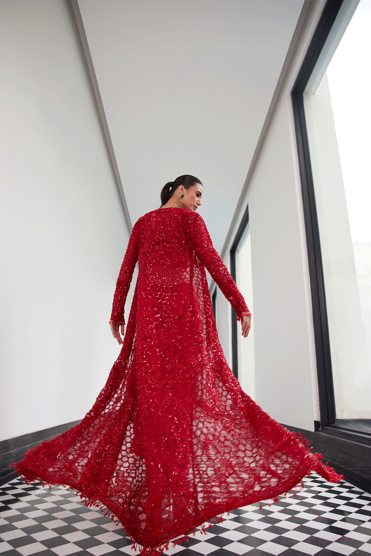 RED ON RED JACKET WITH AN UPSKIRT