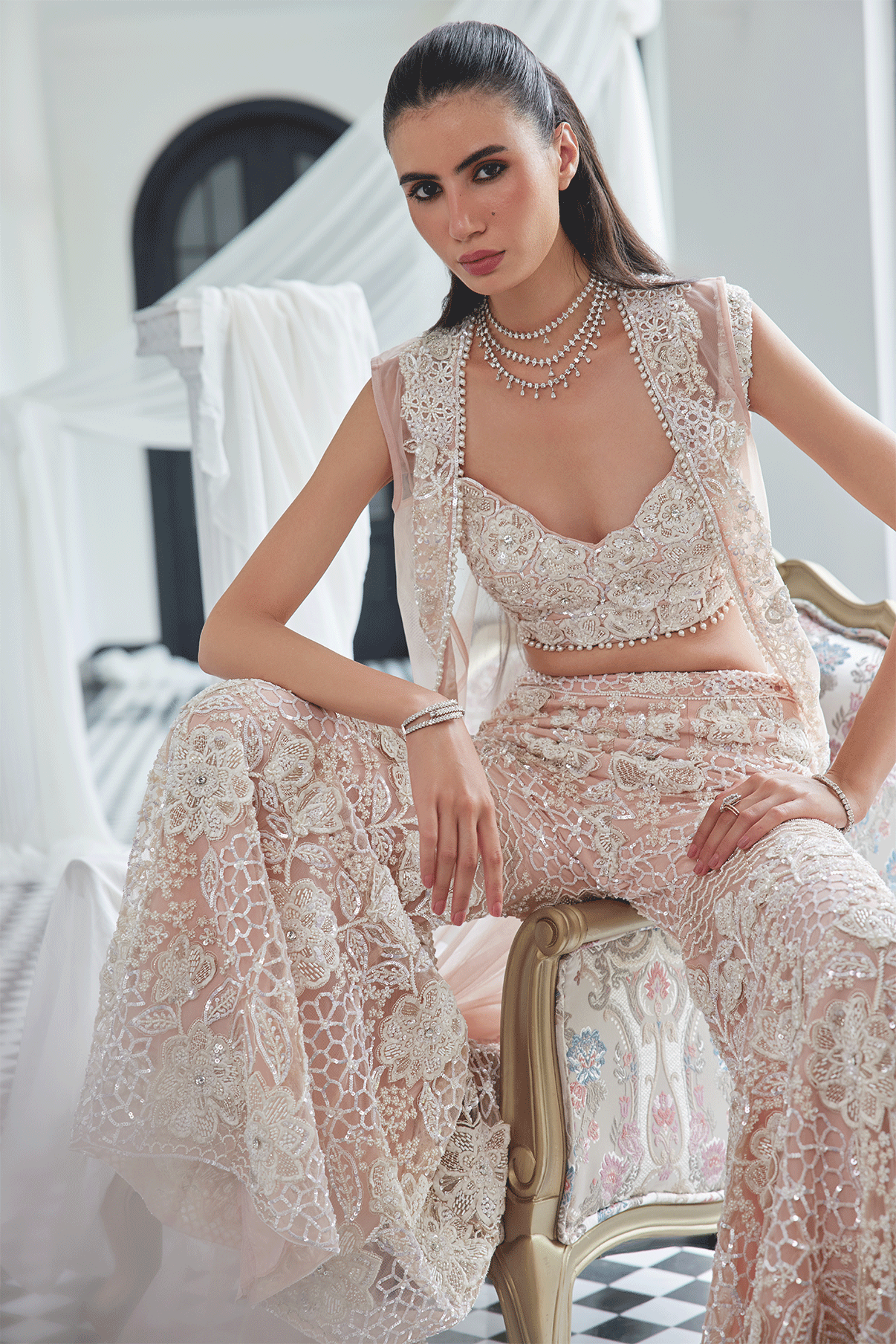 PINK APPLIQUE JACKET AND PANT SET