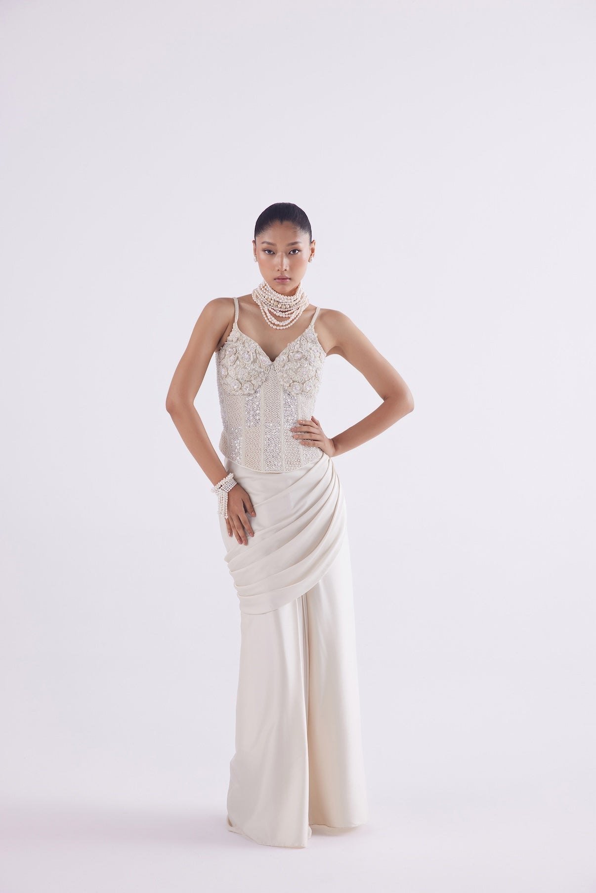 IVORY CORSET TOP WITH DRAPED SKIRT