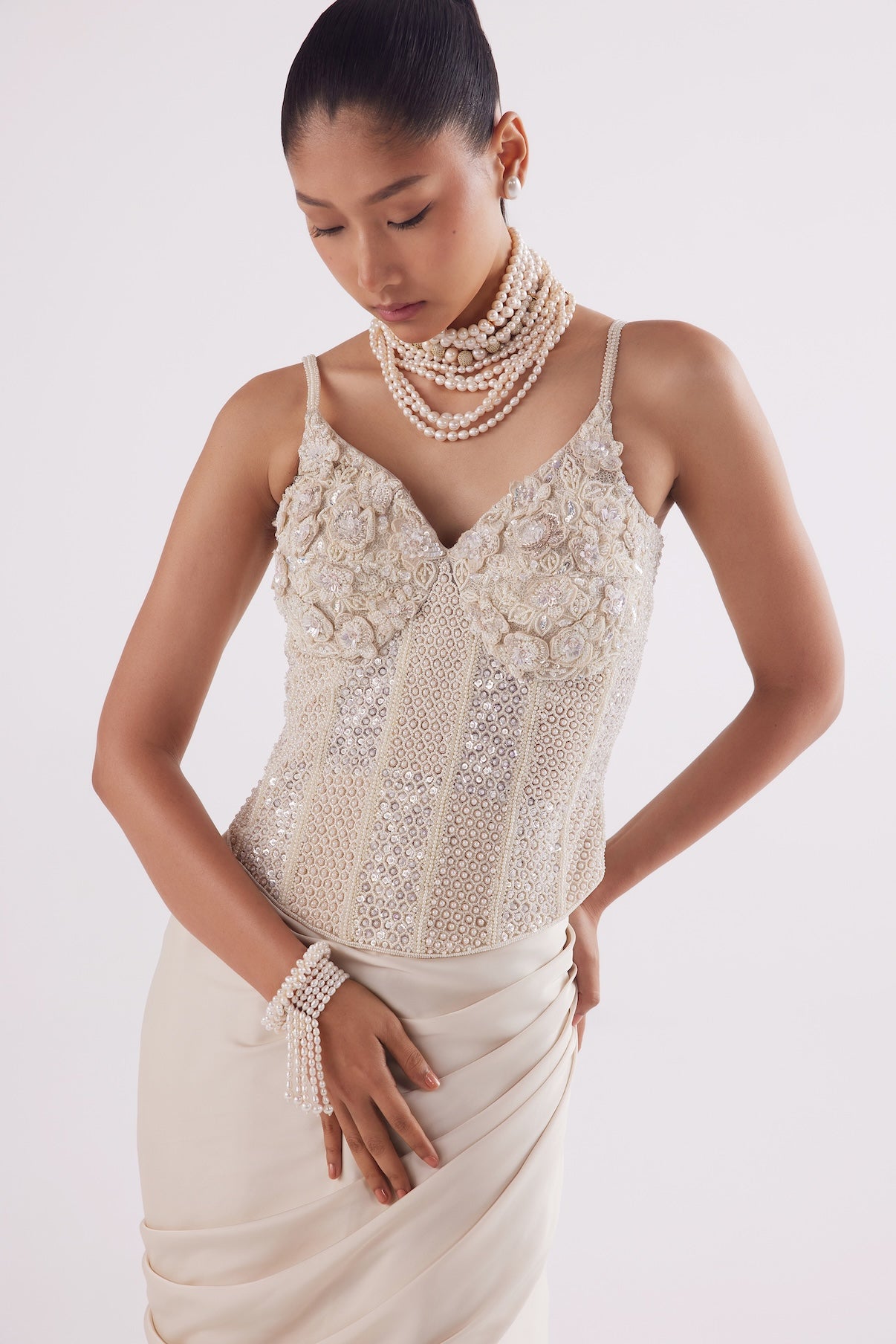 IVORY CORSET TOP WITH DRAPED SKIRT