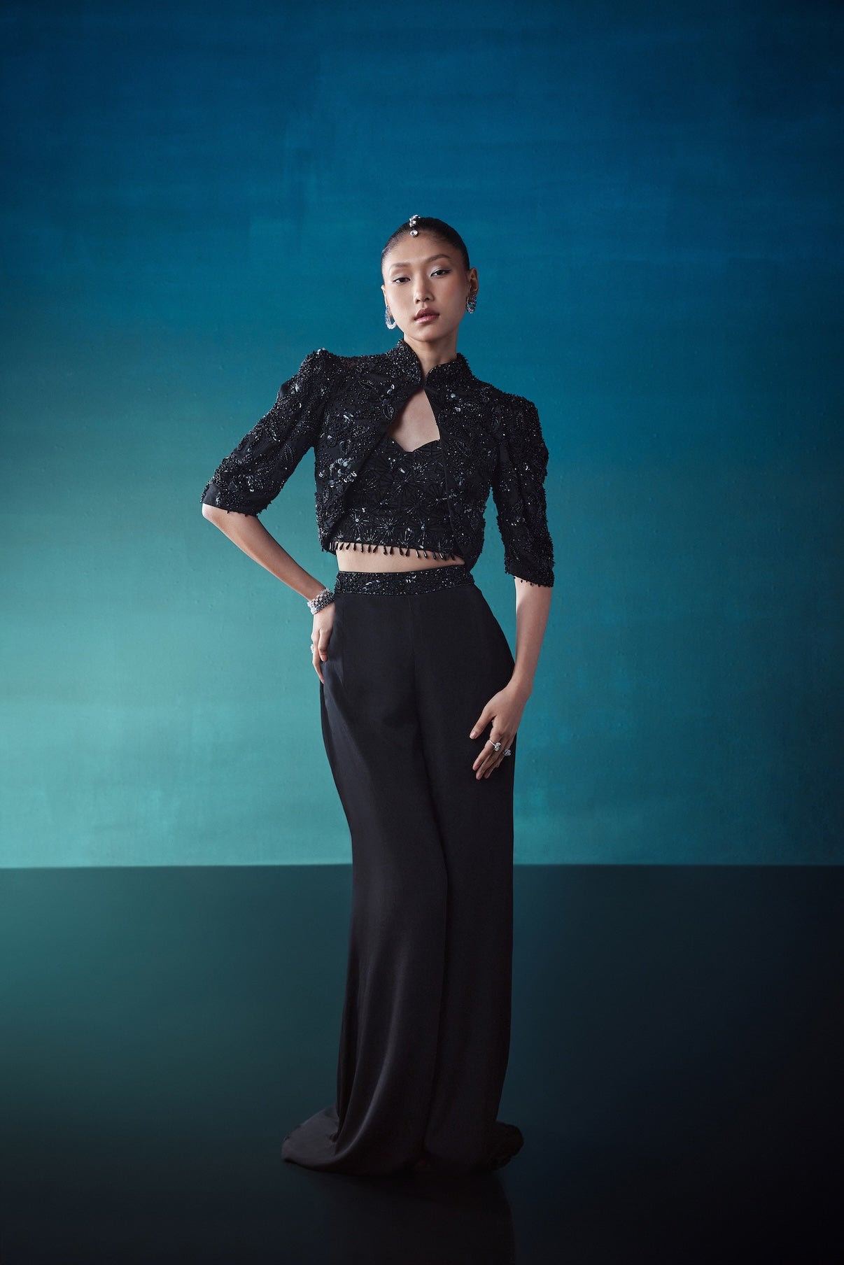 BLACK CHINON SHORT JACKET - PANT SET