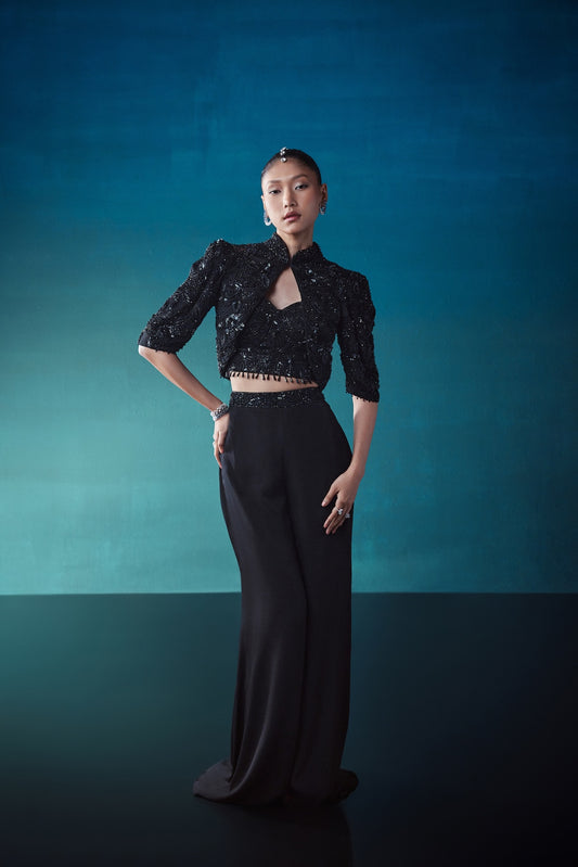 BLACK CHINON SHORT JACKET - PANT SET