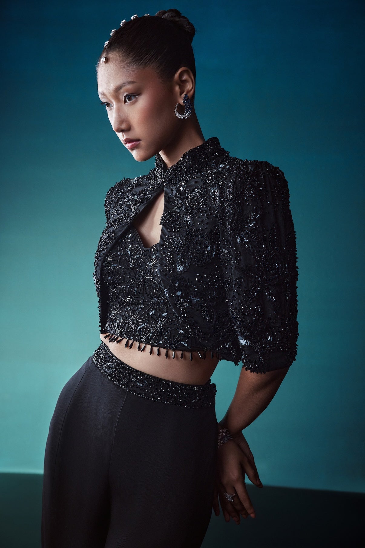 BLACK CHINON SHORT JACKET - PANT SET