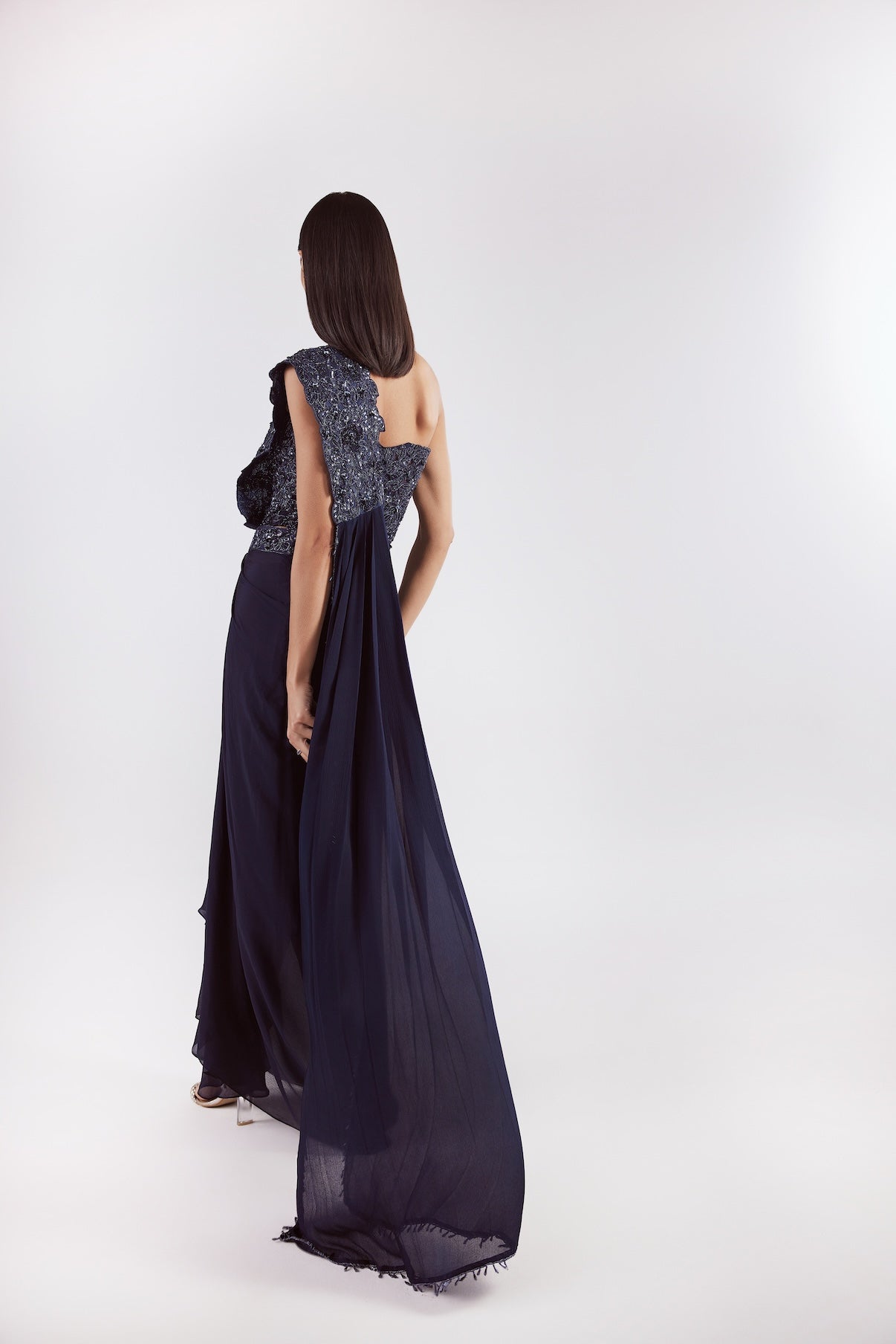 NAVY CORSET DRAPE SAREE SET