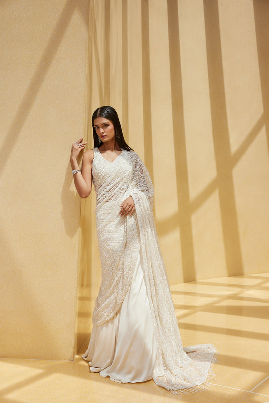 IVORY DRAPE SKIRT SAREE