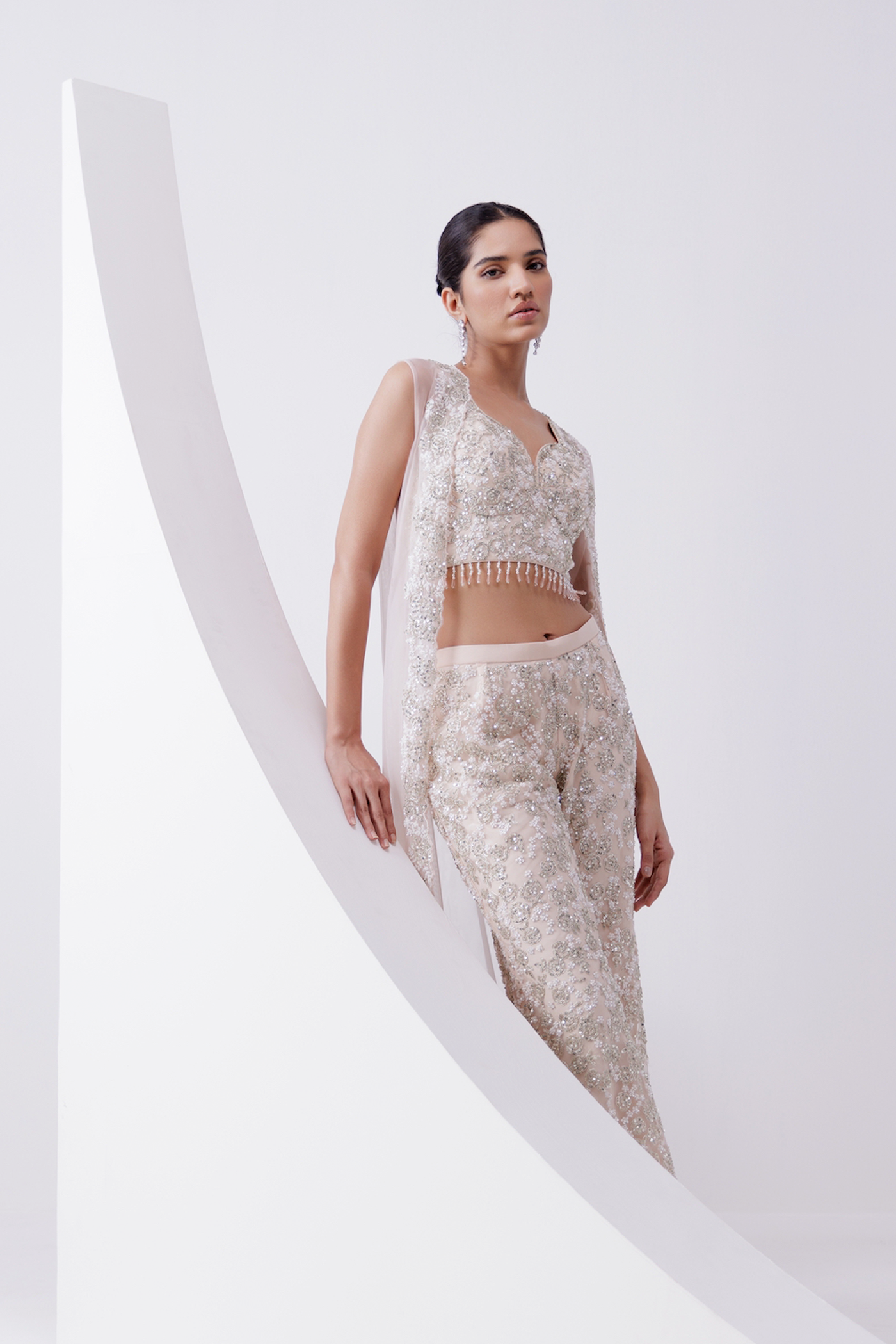 PEACH INDO WESTERN JACKET SET WITH FLARED PANTS