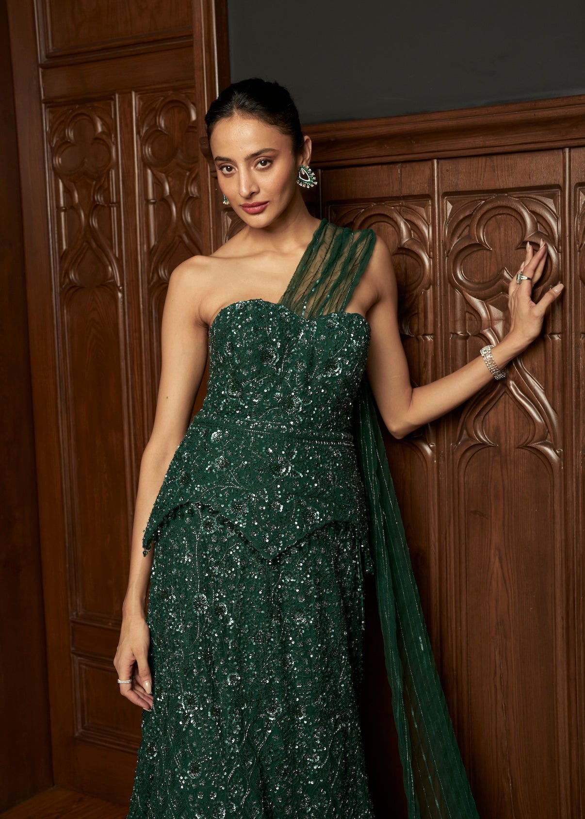 EMERLAD FISHCUT LEHENGA WITH CORSET BLOUSE