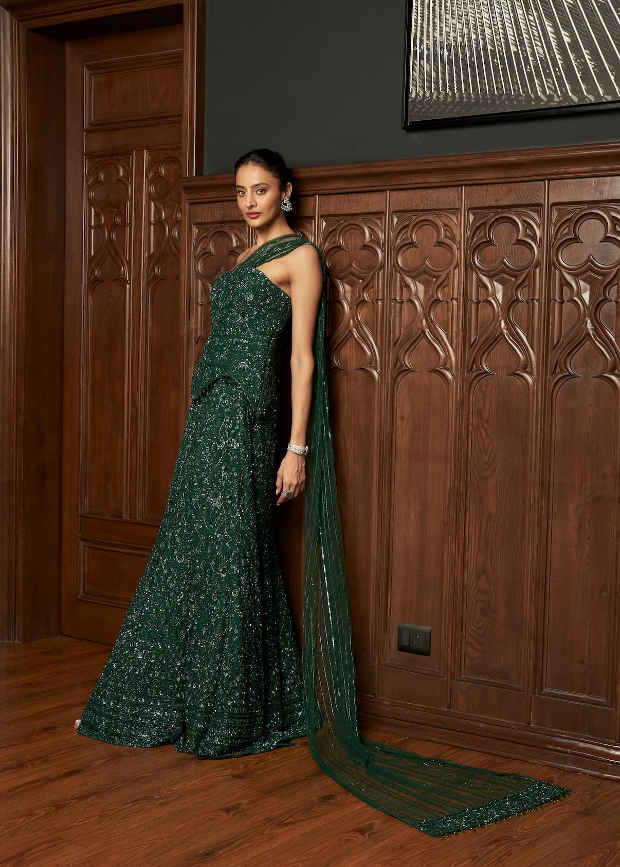 EMERLAD FISHCUT LEHENGA WITH CORSET BLOUSE