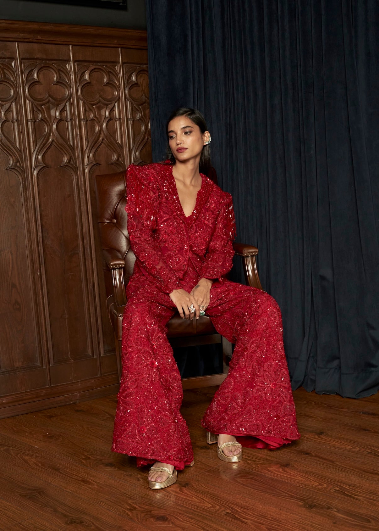 RED JACKET-PANT SET