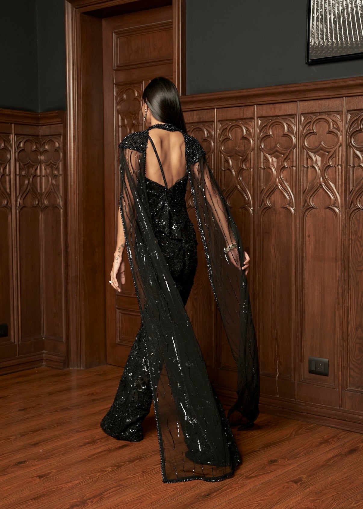 BLACK CAPE-PANT INDO-WESTERN SET