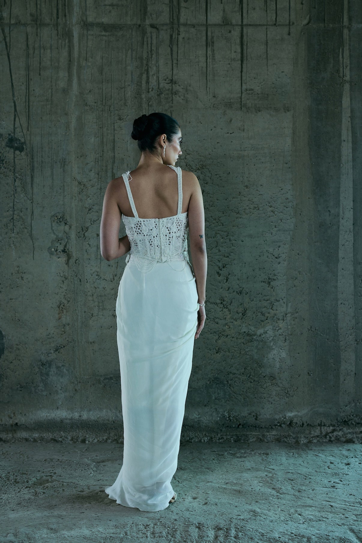IVORY PEARL EMBELLISHED CORSET WITH SKIRT SET