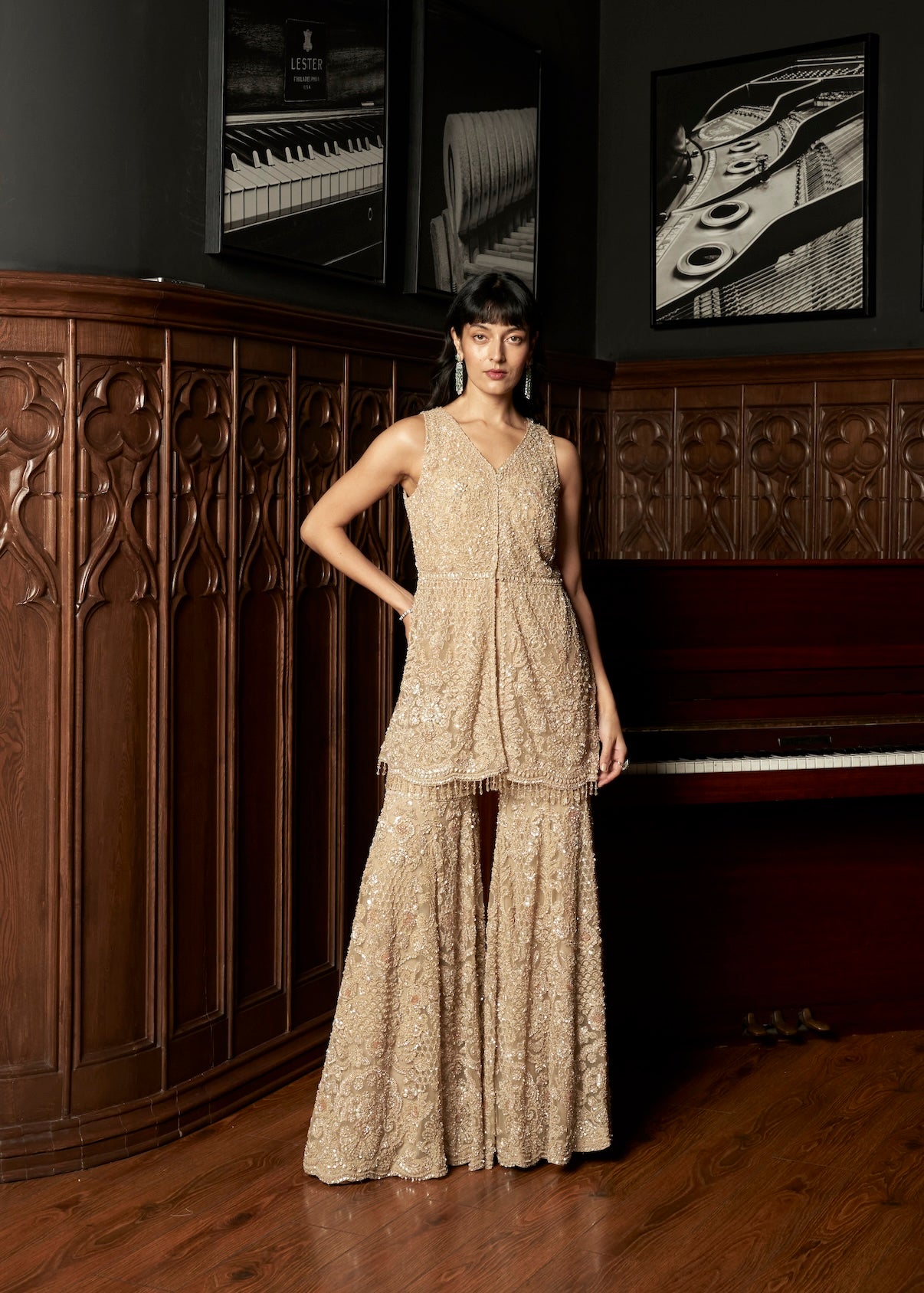 BEIGE SHARARA SET
