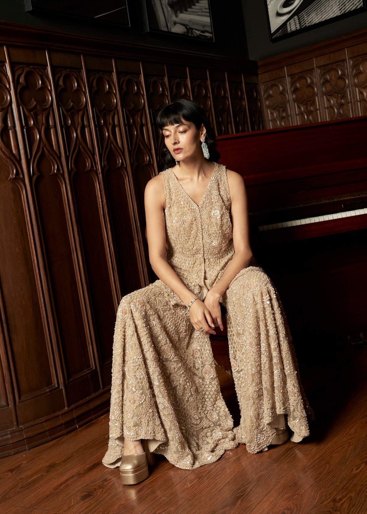 BEIGE SHARARA SET