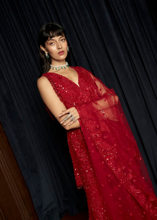 RED SHARARA SET