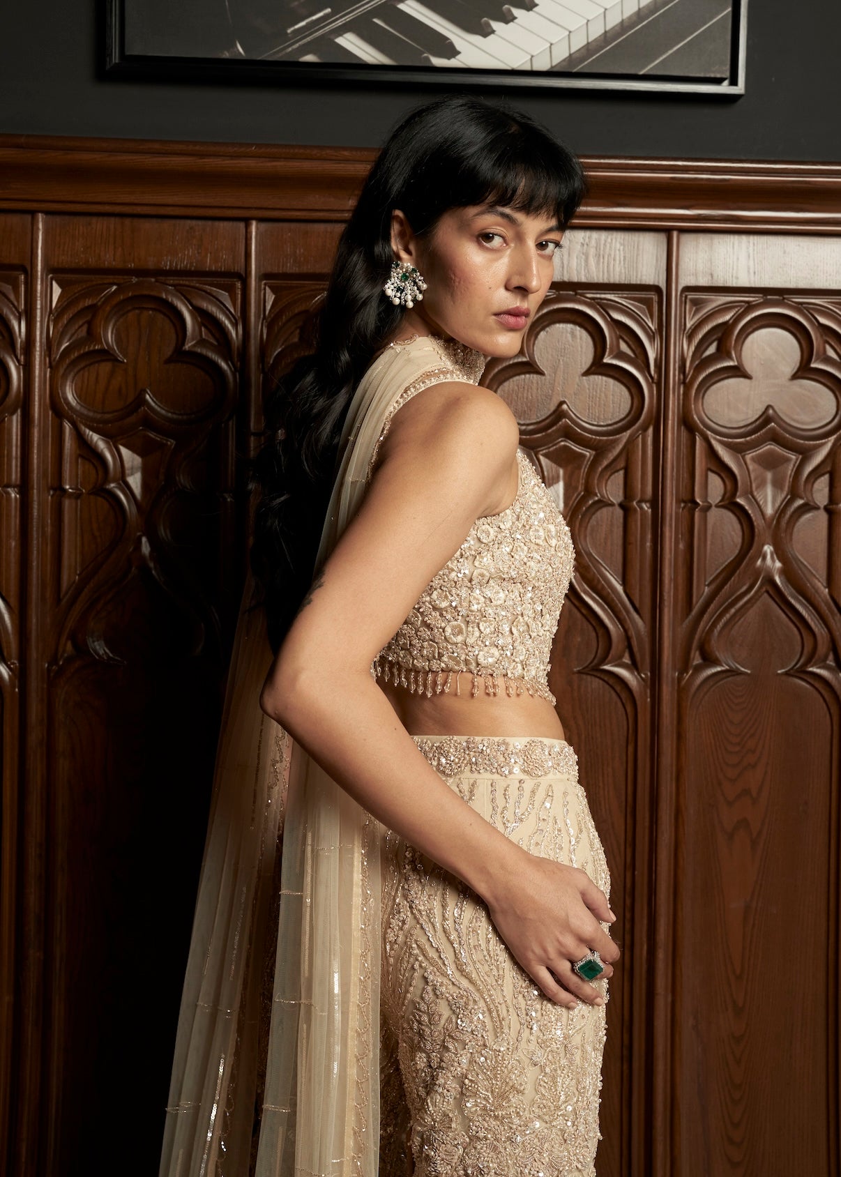 BEIGE INDO-WESTERN SET