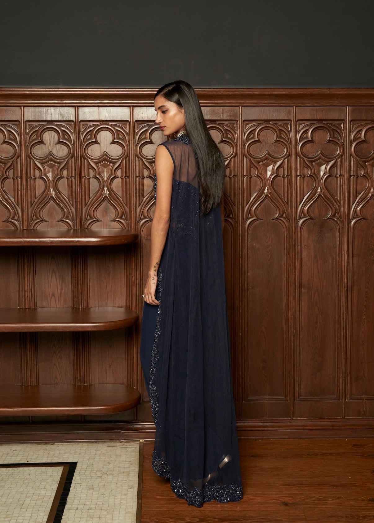 NAVY INDO-WESTERN CORSET WITH JACKET SET