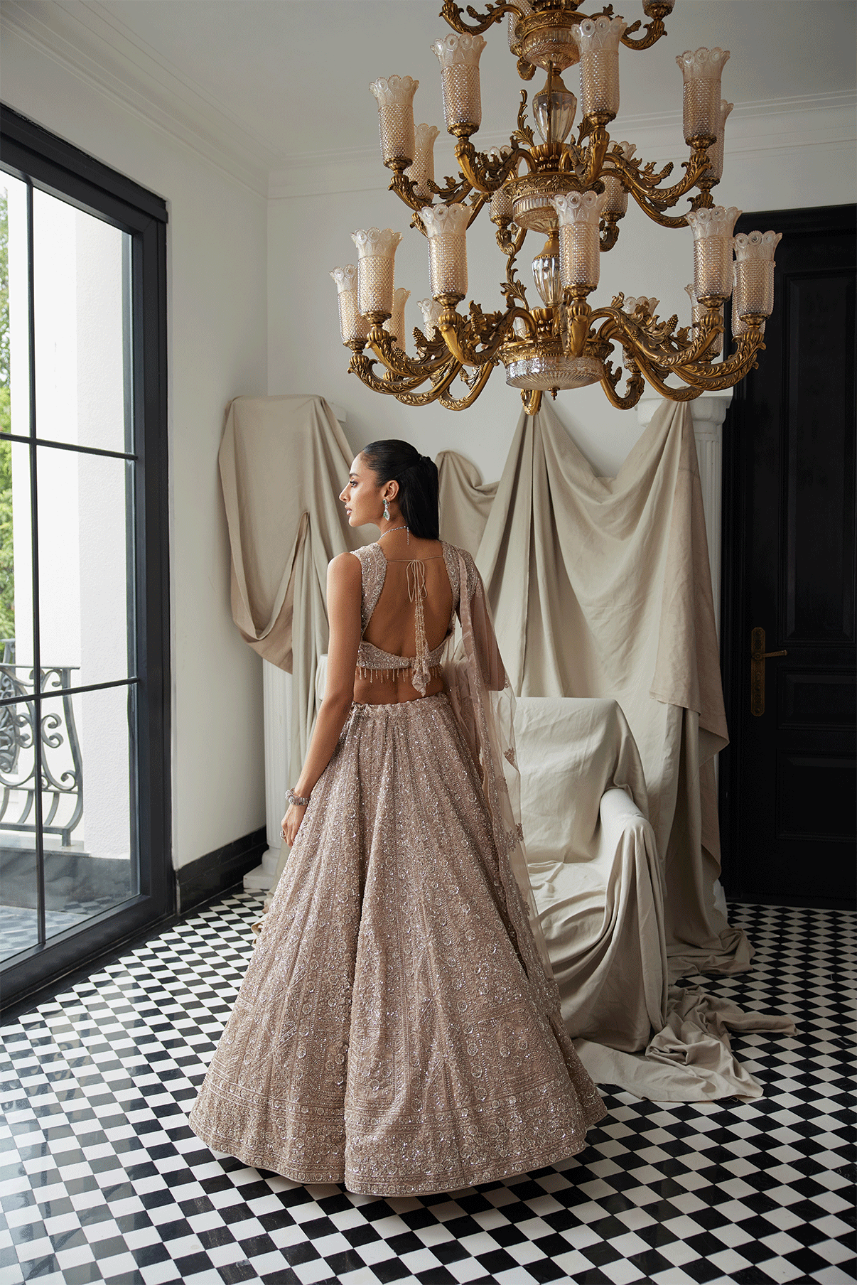 BEIGE EMBROIDERED BRIDAL LEHENGA SET