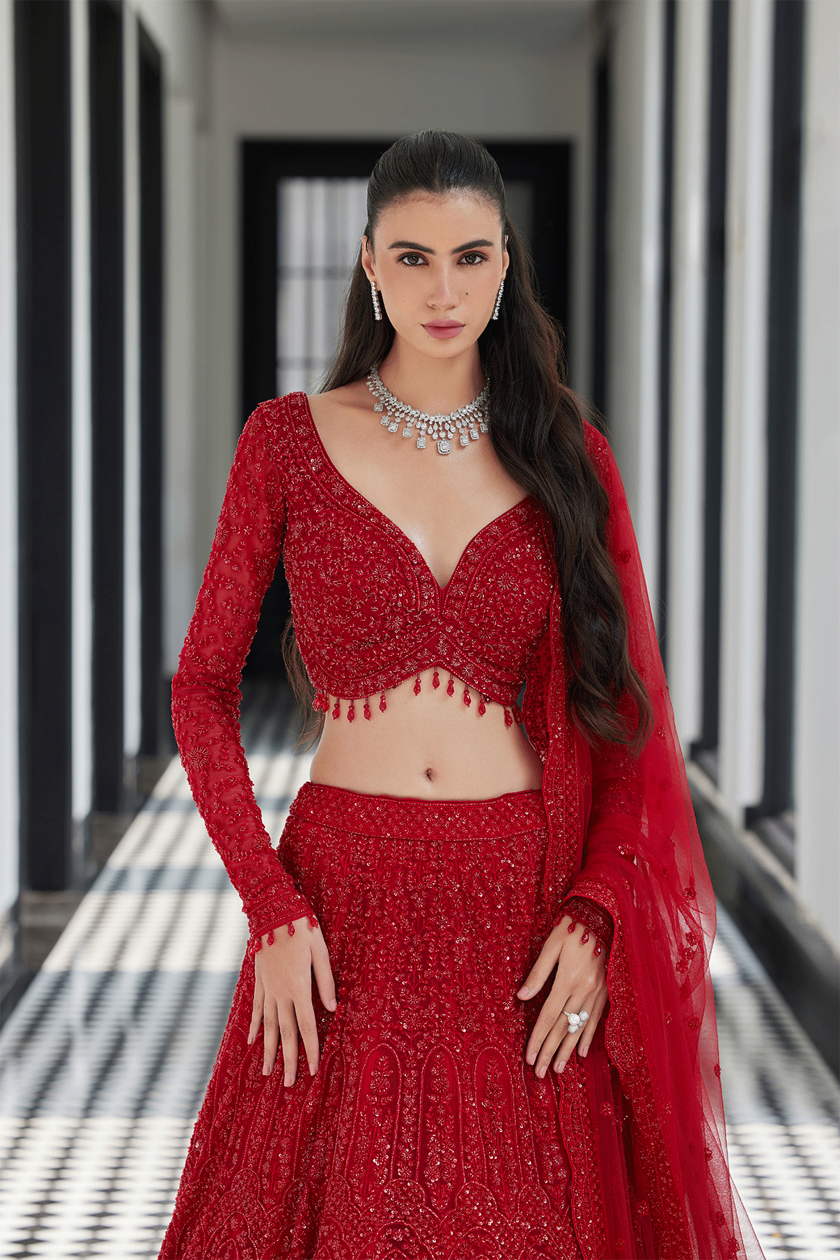 RED ON RED BRIDAL LEHENGA