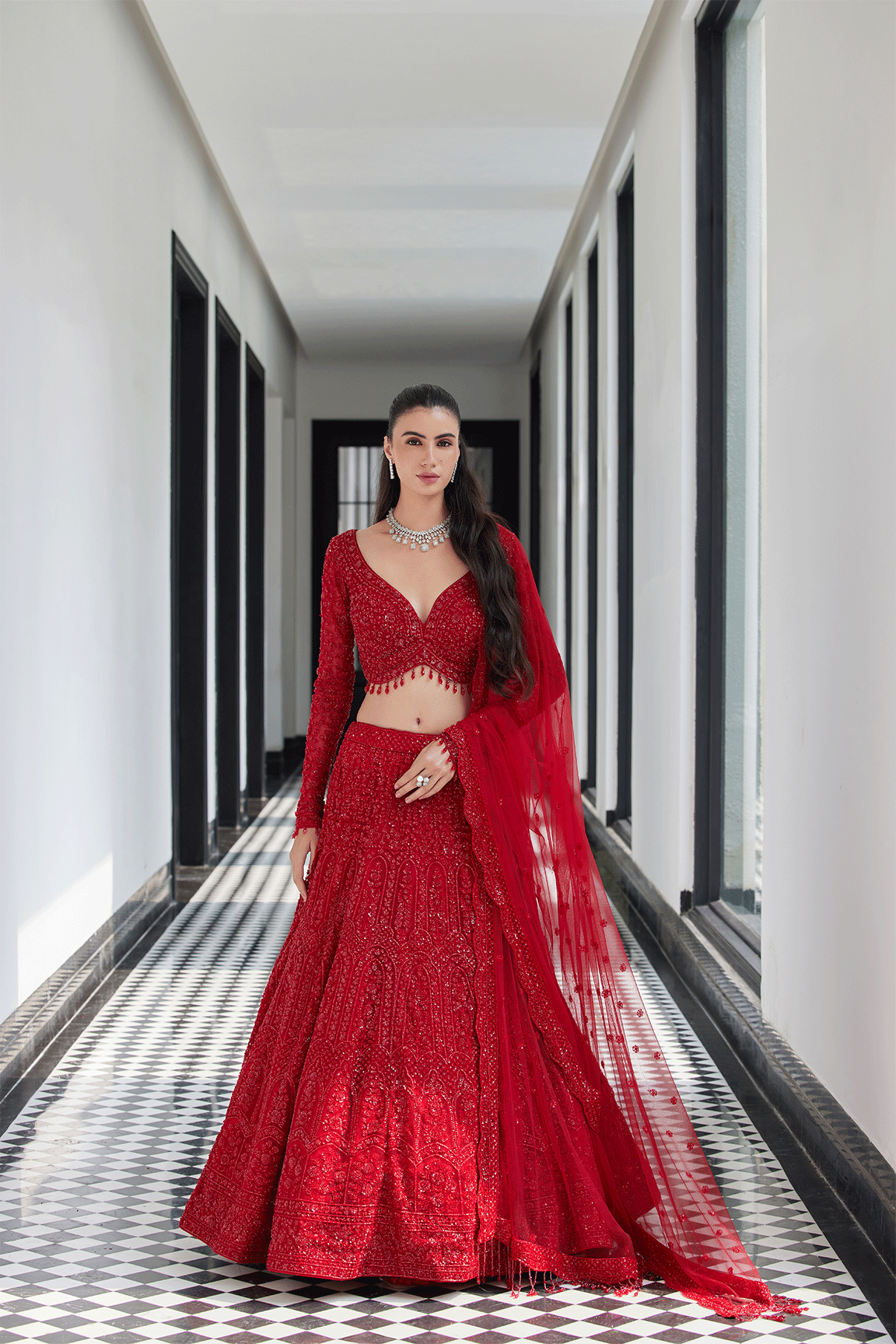 RED ON RED BRIDAL LEHENGA