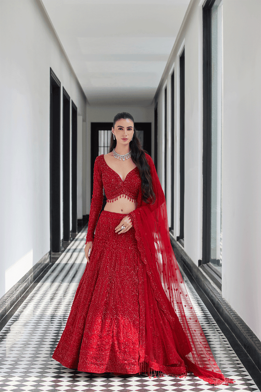 RED ON RED BRIDAL LEHENGA