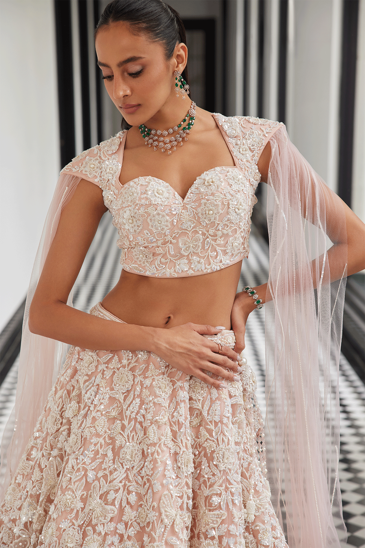 PINK BRIDAL LEHENGA WITH A VEIL BLOUSE