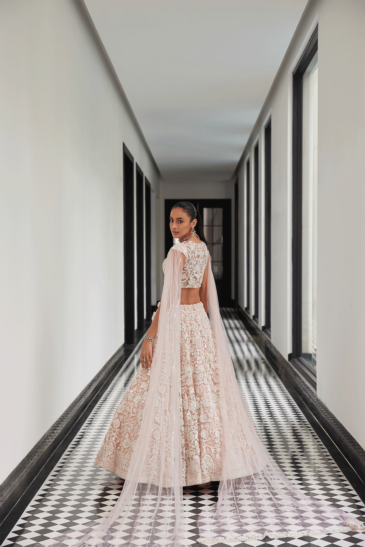 PINK BRIDAL LEHENGA WITH A VEIL BLOUSE