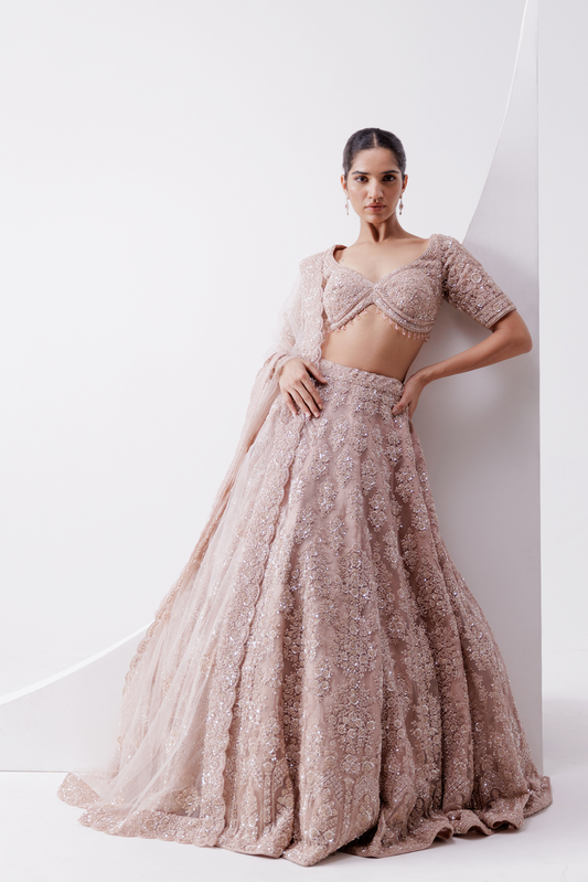 ORGANZA TISSUE EMBROIDERED LEHENGA