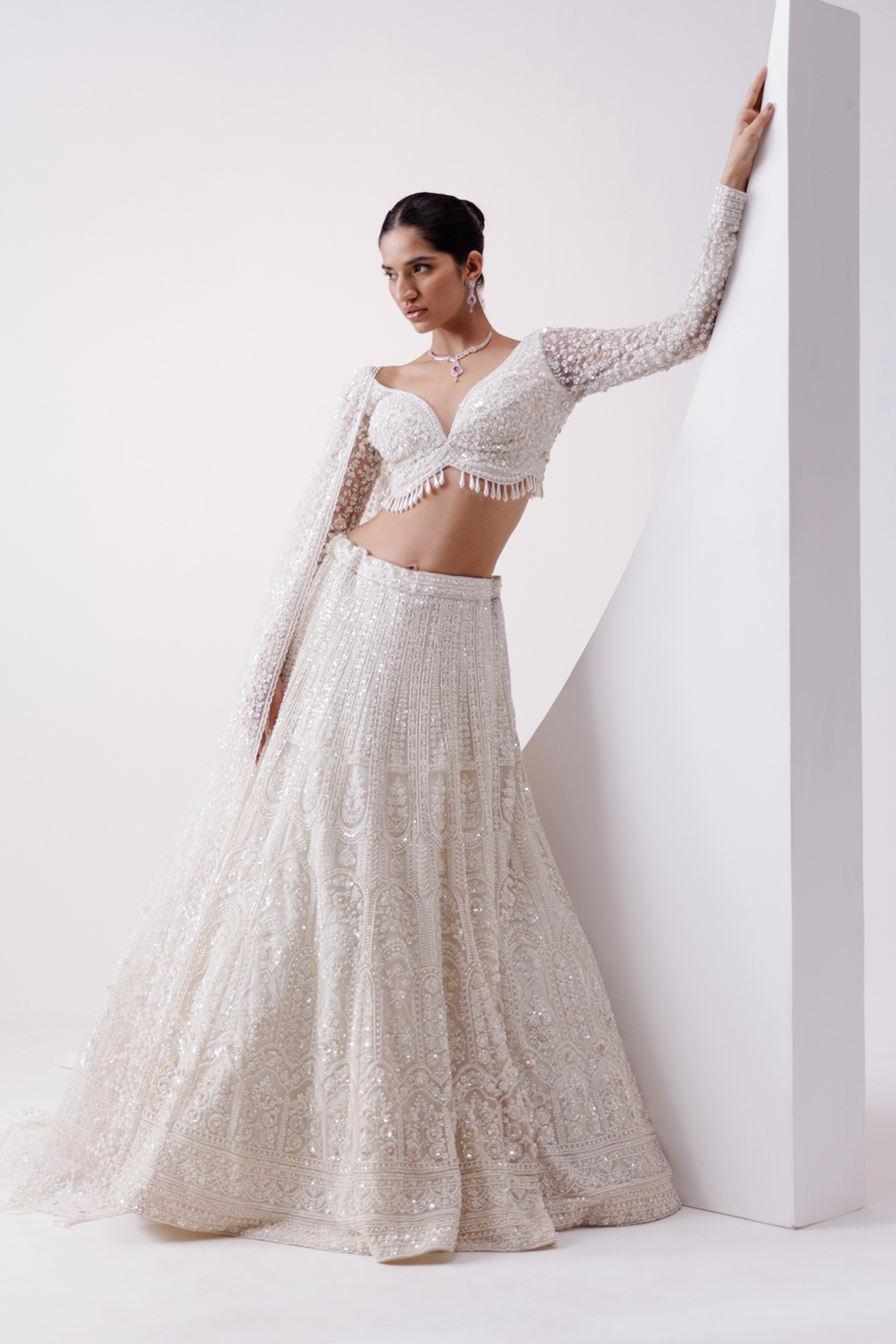 IVORY PEARL EMBELLISHED LEHENGA