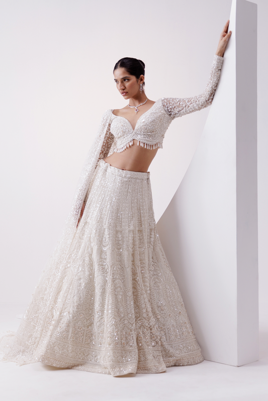 IVORY PEARL EMBELLISHED LEHENGA