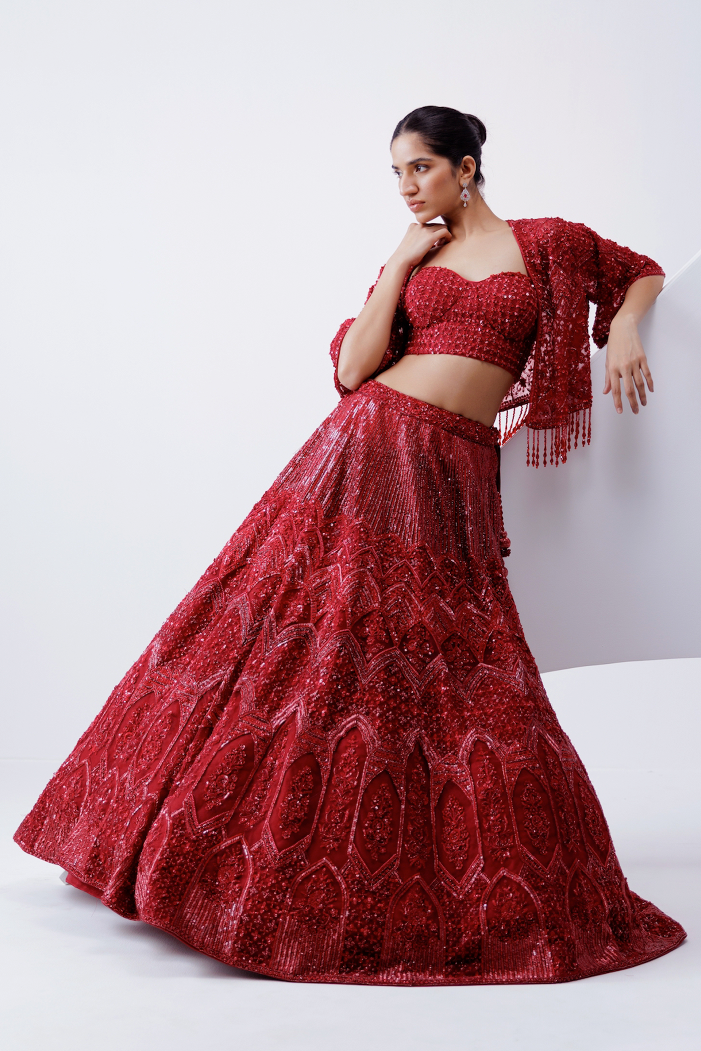 RED EMBROIDERED LEHENGA WITH JACKET