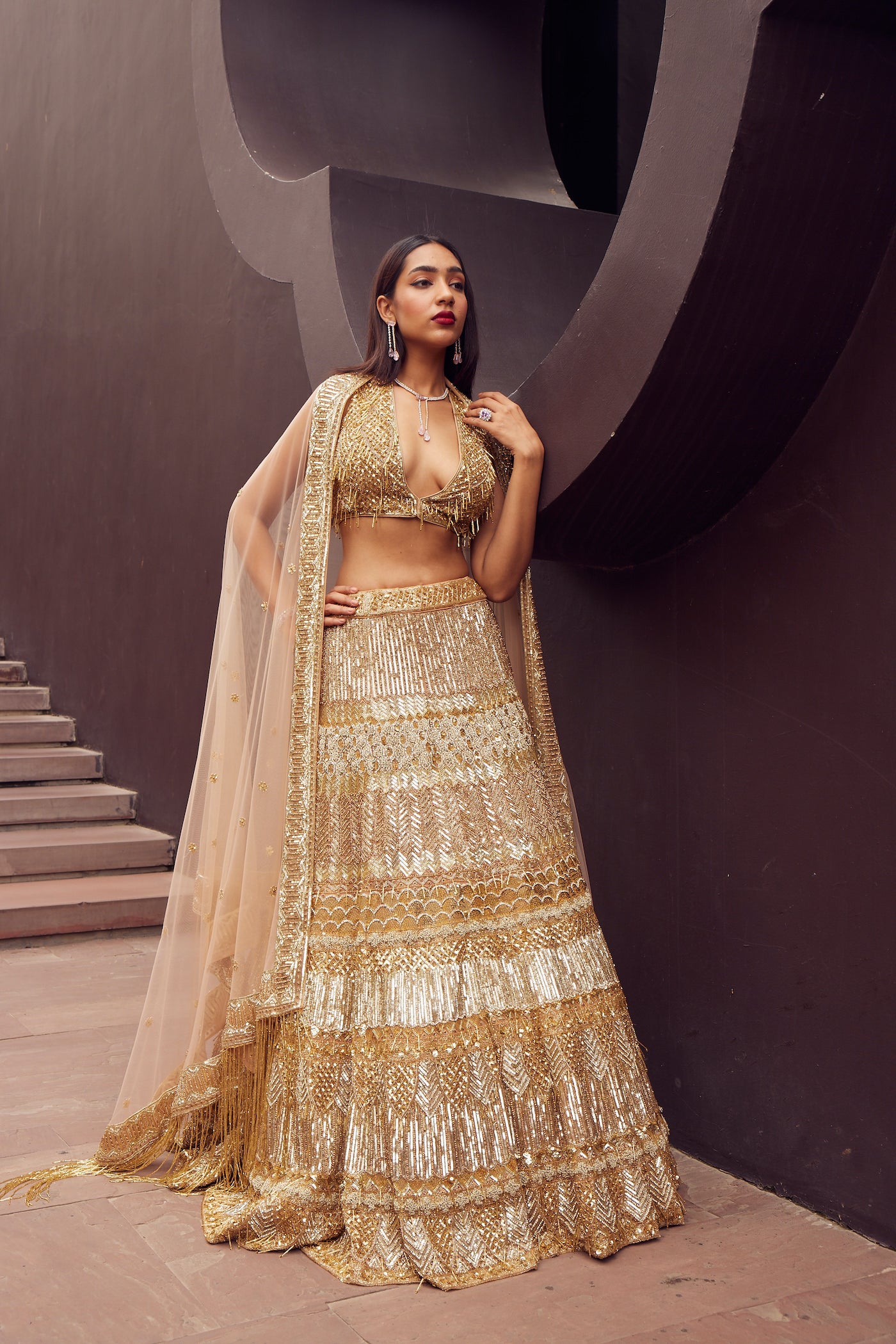 GOLDEN EMBROIDERED LEHENGA SET