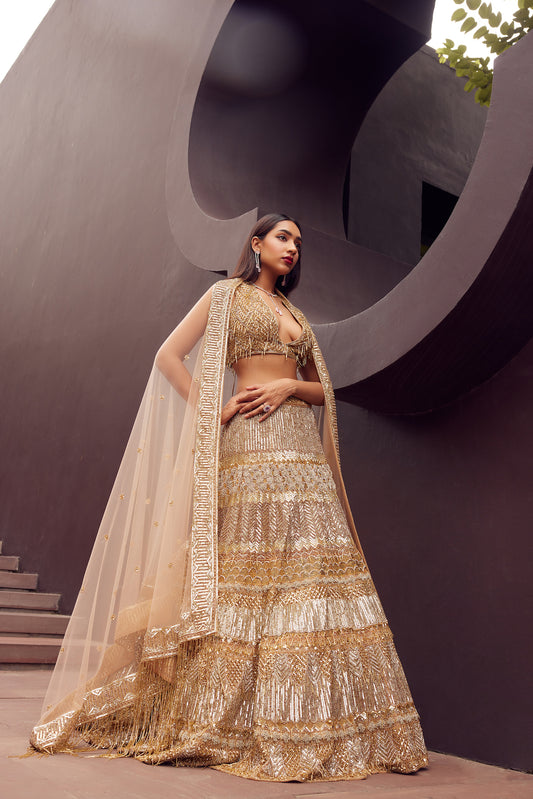 GOLDEN EMBROIDERED LEHENGA SET