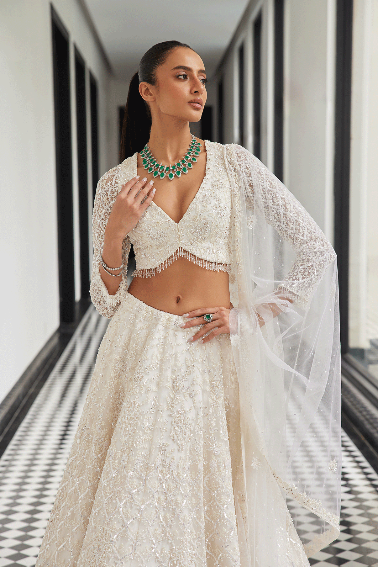 IVORY HAND EMBROIDERED LEHENGA SET