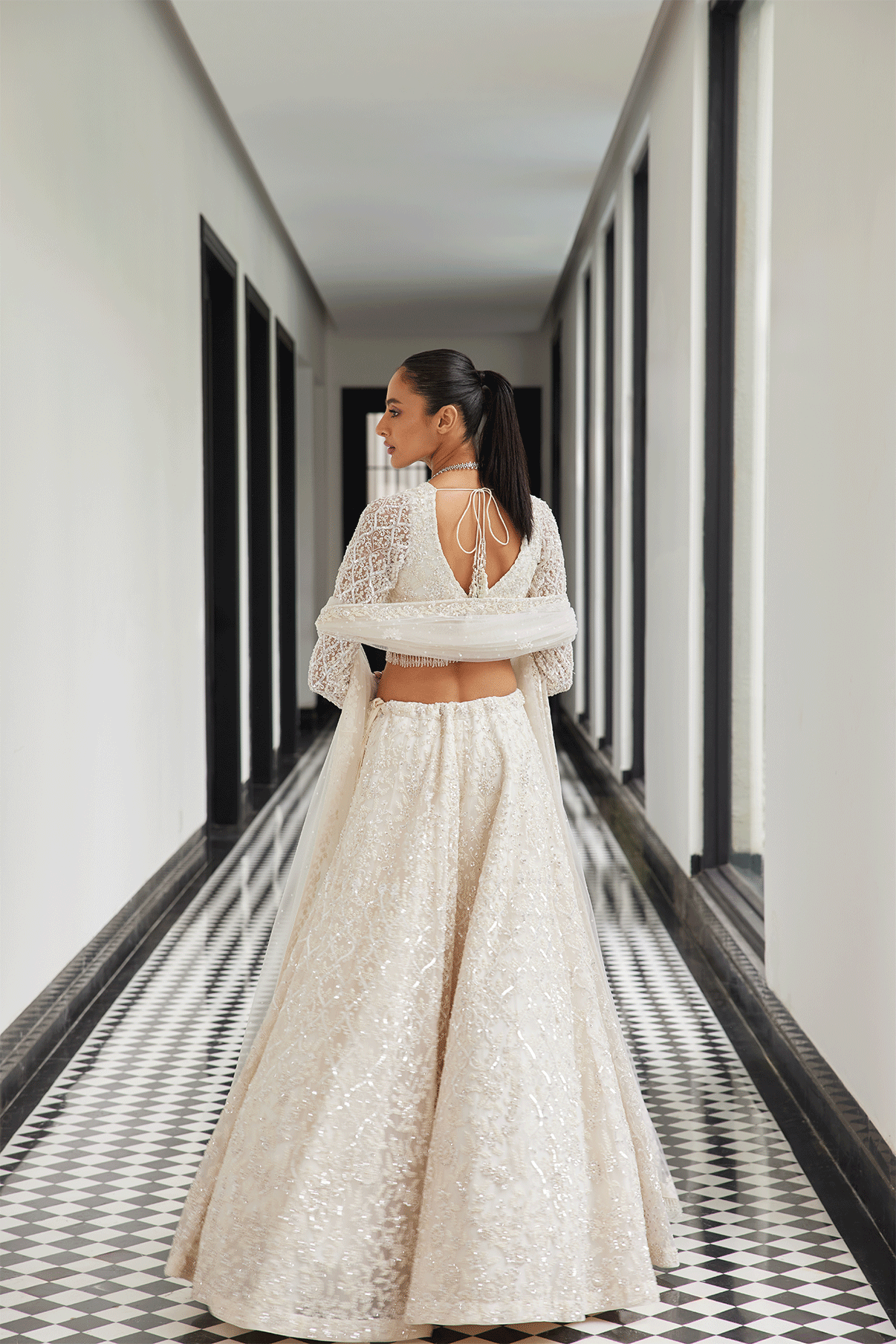 IVORY HAND EMBROIDERED LEHENGA SET
