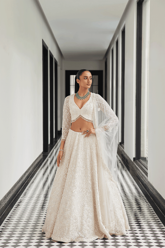 IVORY HAND EMBROIDERED LEHENGA SET