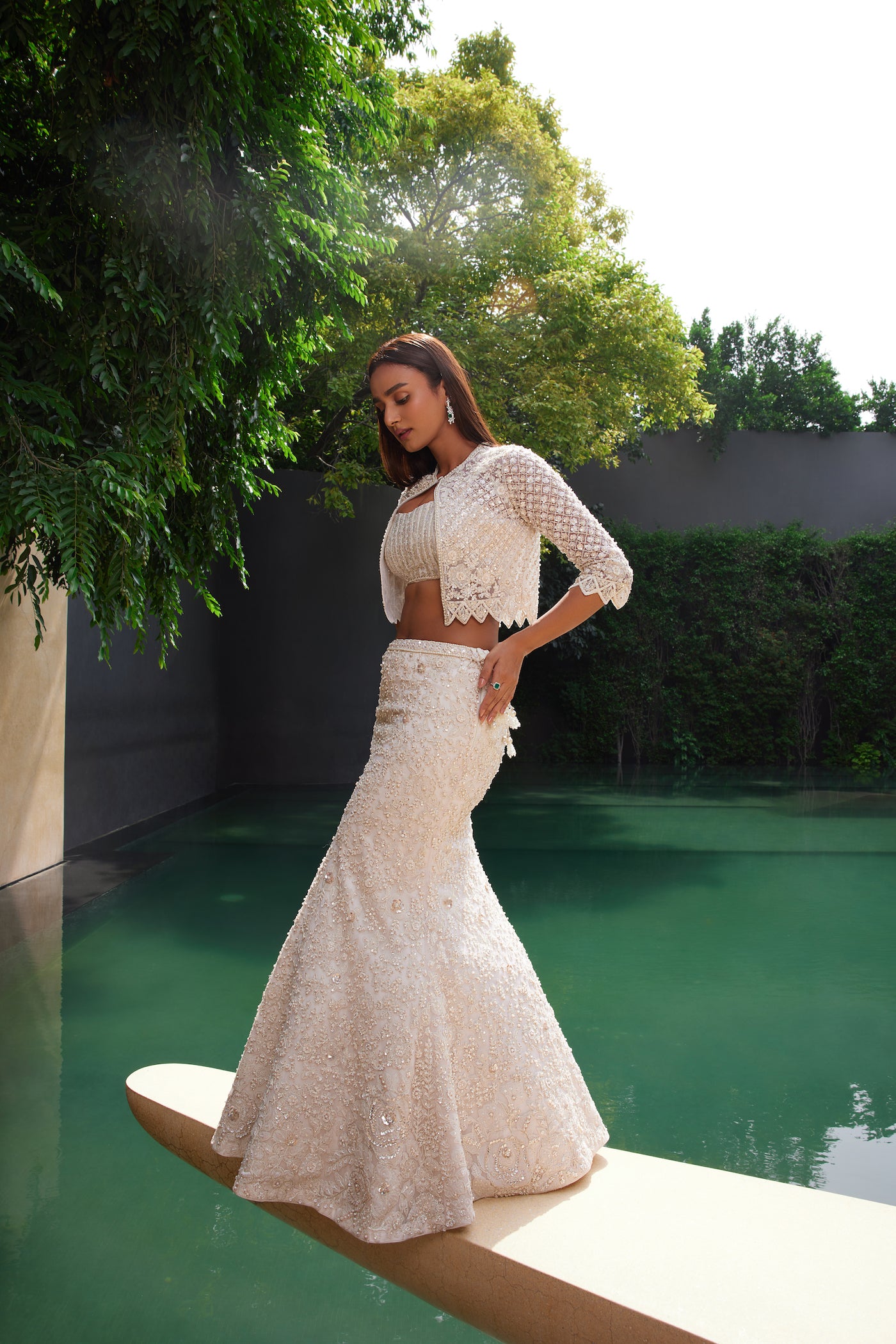 IVORY FISH CUT LEHENGA WITH CAPE SET