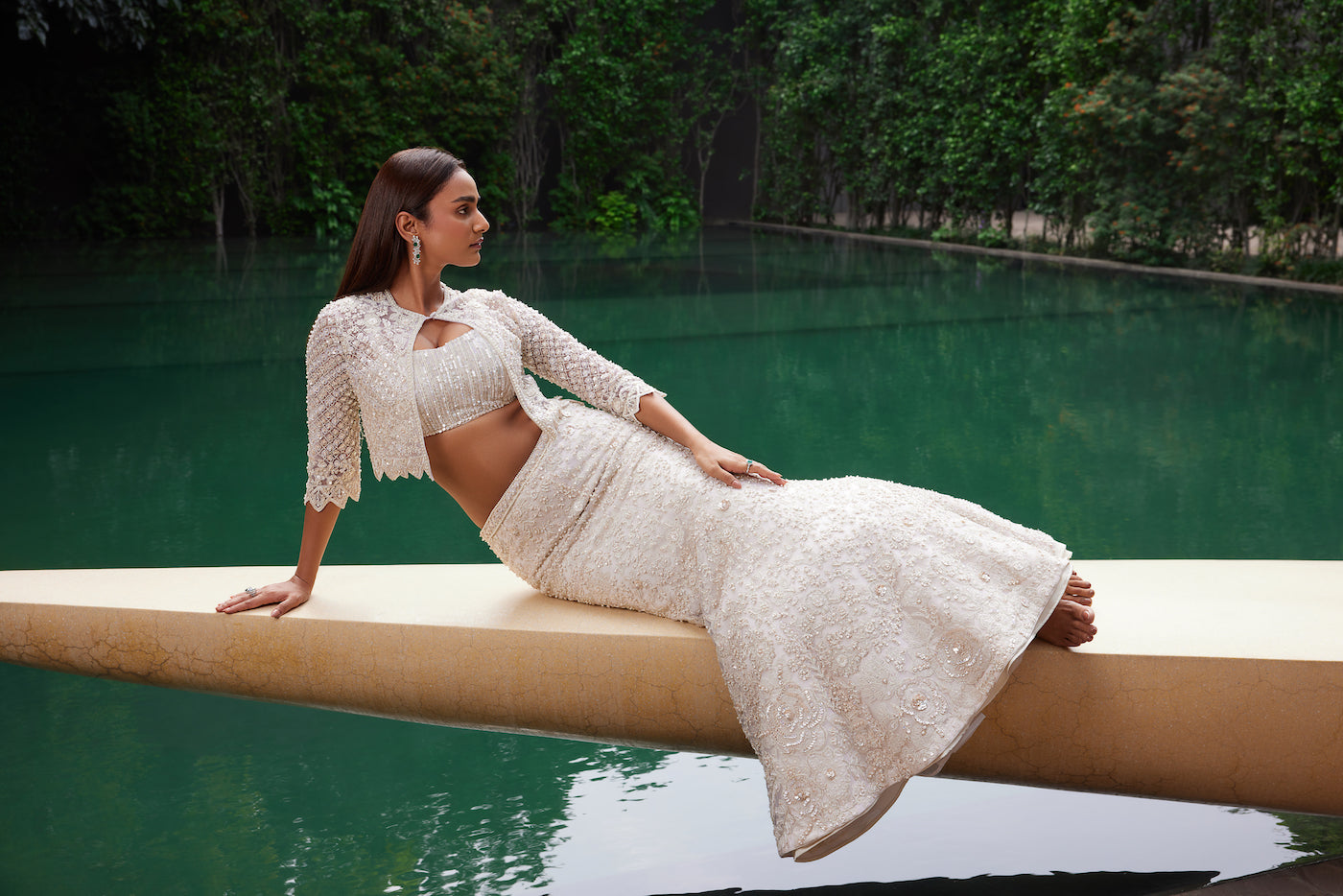 IVORY FISH CUT LEHENGA WITH CAPE SET