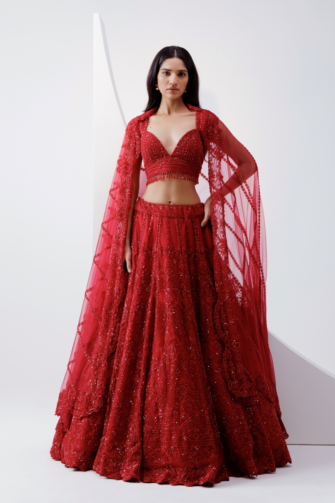 RED EMBROIDERED LEHENGA SET