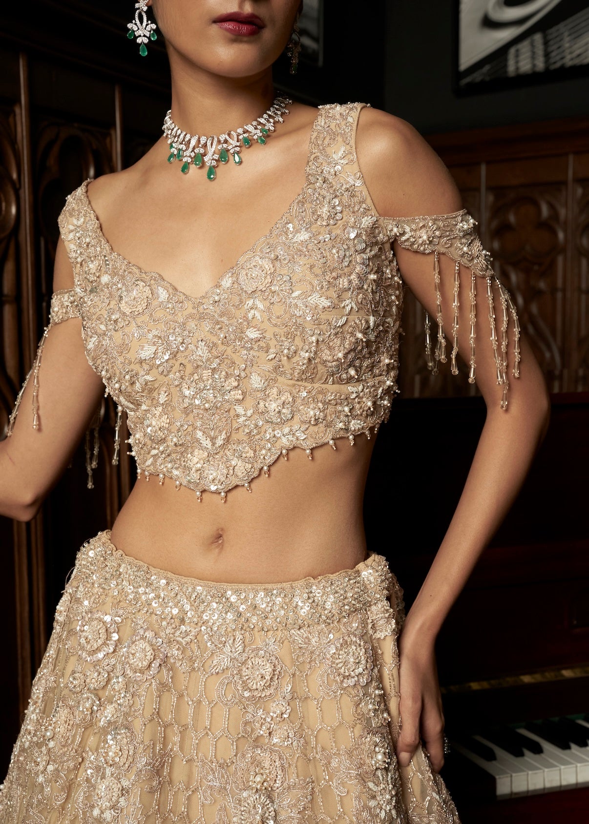 BEIGE 3D LEHENGA SET