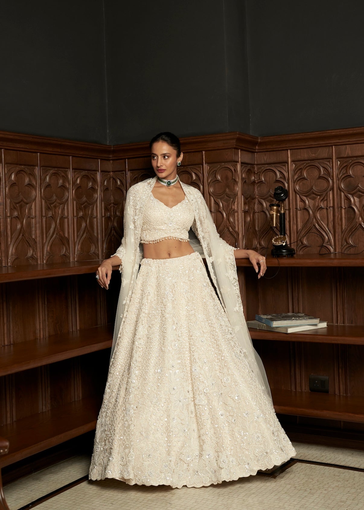 IVORY NET LEHENGA SET