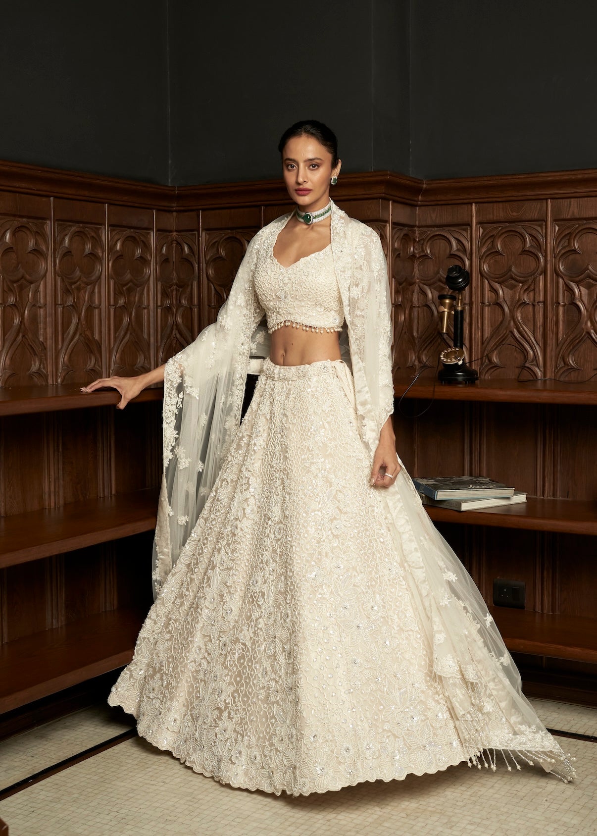 IVORY NET LEHENGA SET