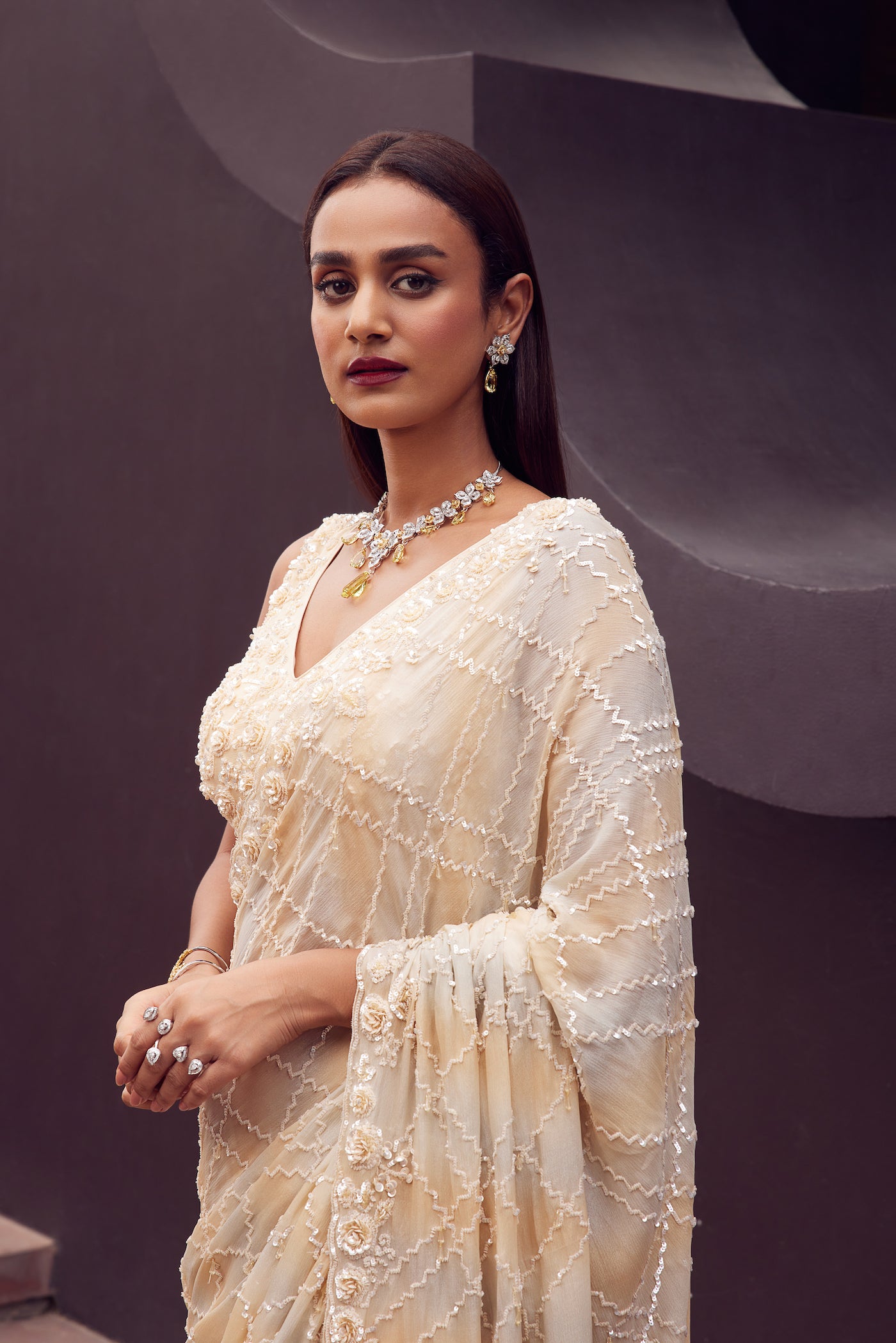 FOIL CHINON EMBROIDERED SAREE