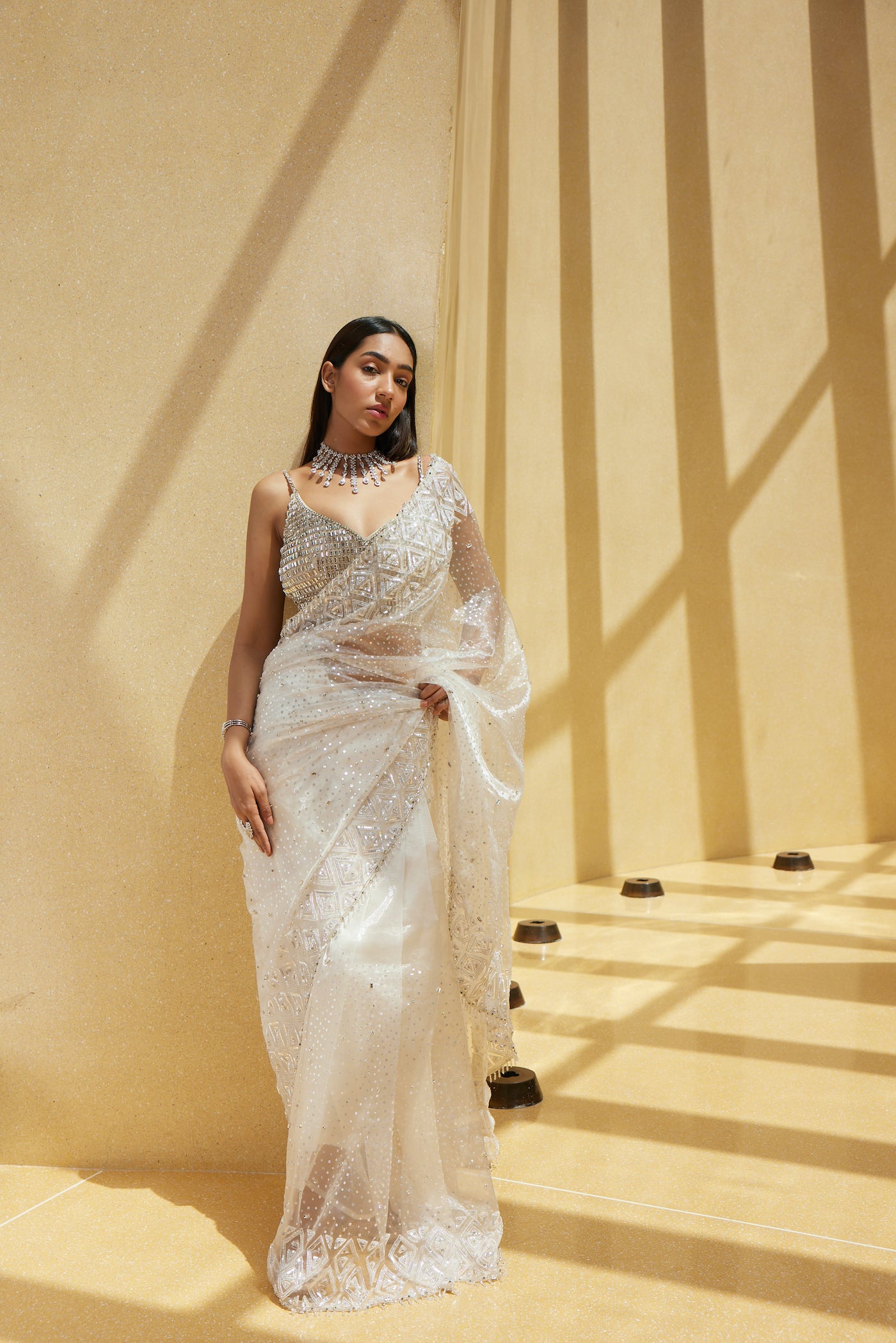 STONE EMBELLISHED TISSUE SAREE