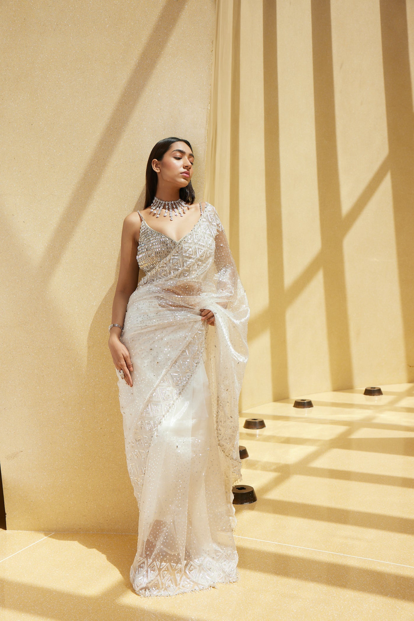 STONE EMBELLISHED TISSUE SAREE