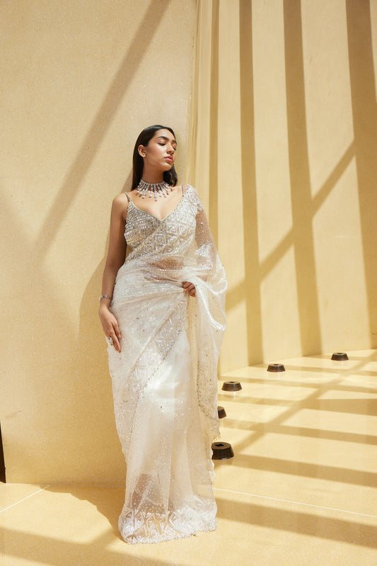 STONE EMBELLISHED TISSUE SAREE