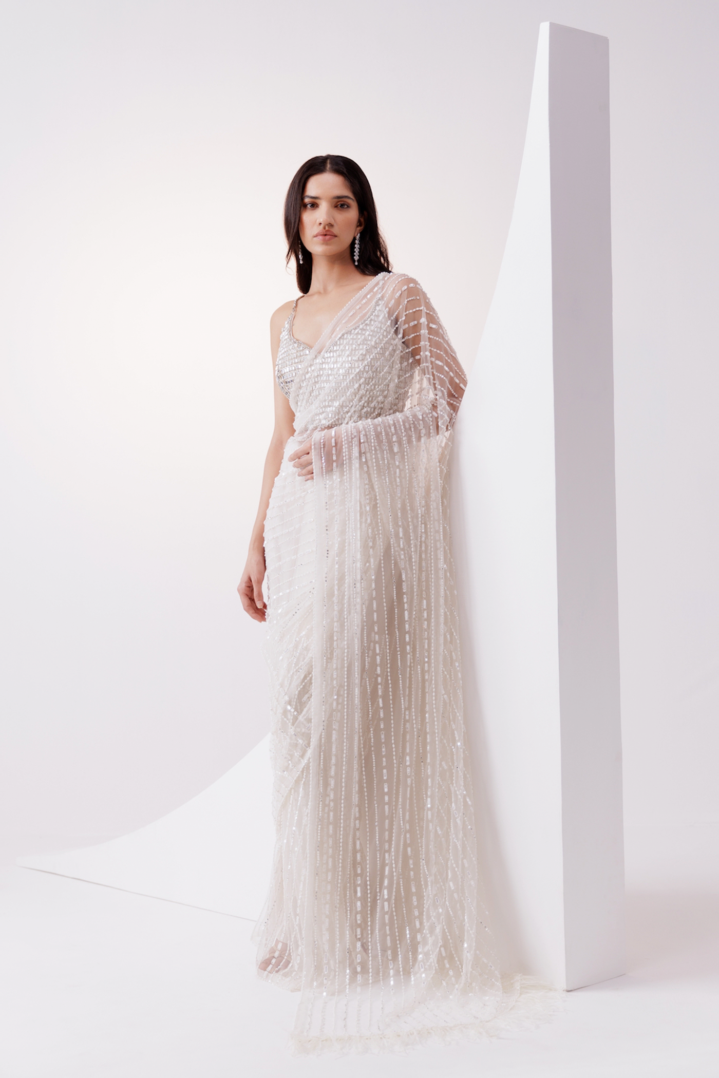 IVORY STONE EMBELLISHED NET SAREE