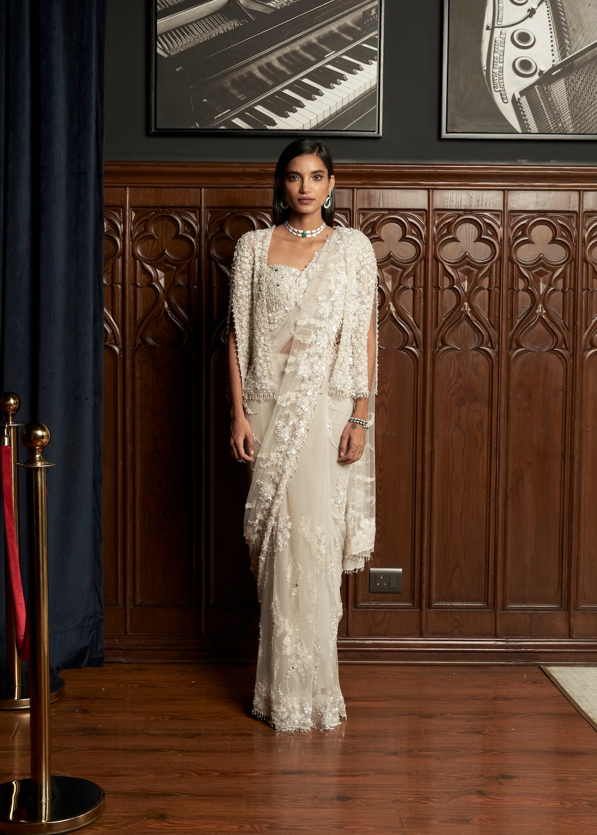 GREY JACKET-SAREE SET